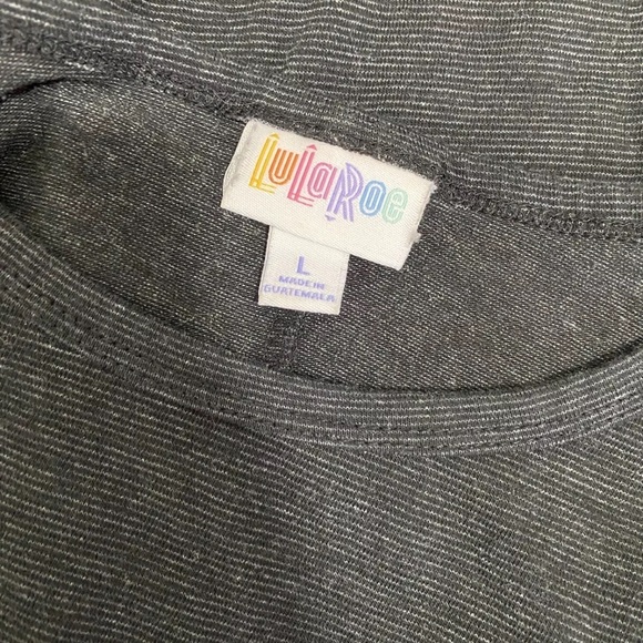 LuLaRoe Size L T-Shirt Dress Black Gray Space Dye Stretch Oversized Pullover - Picture 6 of 7